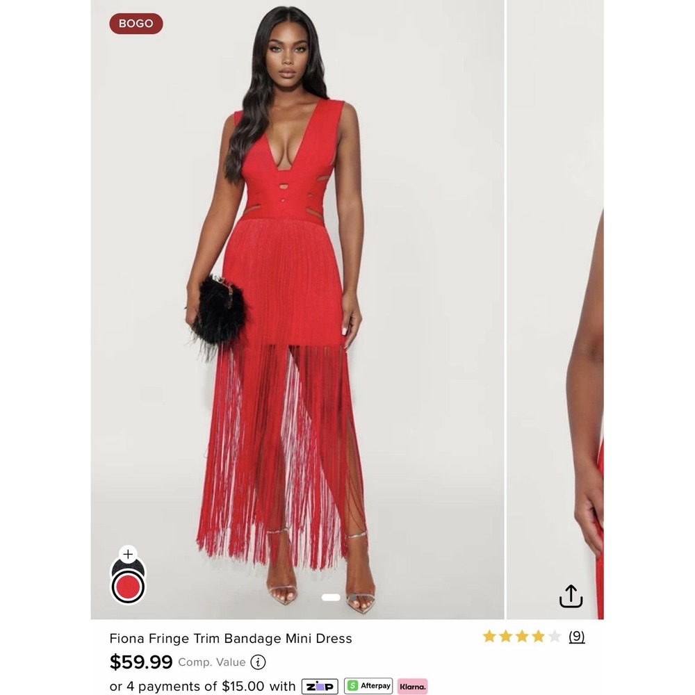 FASHION NOVA Red Fiona Fringe Trim Bandage Mini Dress Sz S - Picture 10 of 10